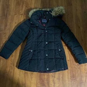 Tommy Hilfiger Womens Faux-Fur-Trim Hooded Puffer Coat